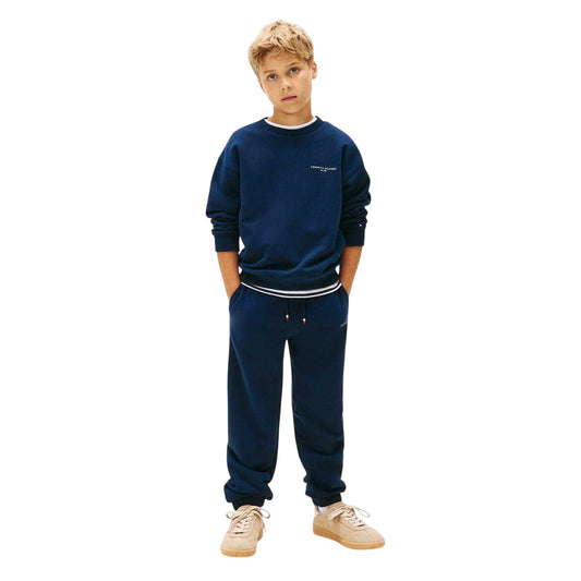 Navy - Front - Tommy Hilfiger Childrens-Kids Crew Neck Long-Sleeved Co-ord Set