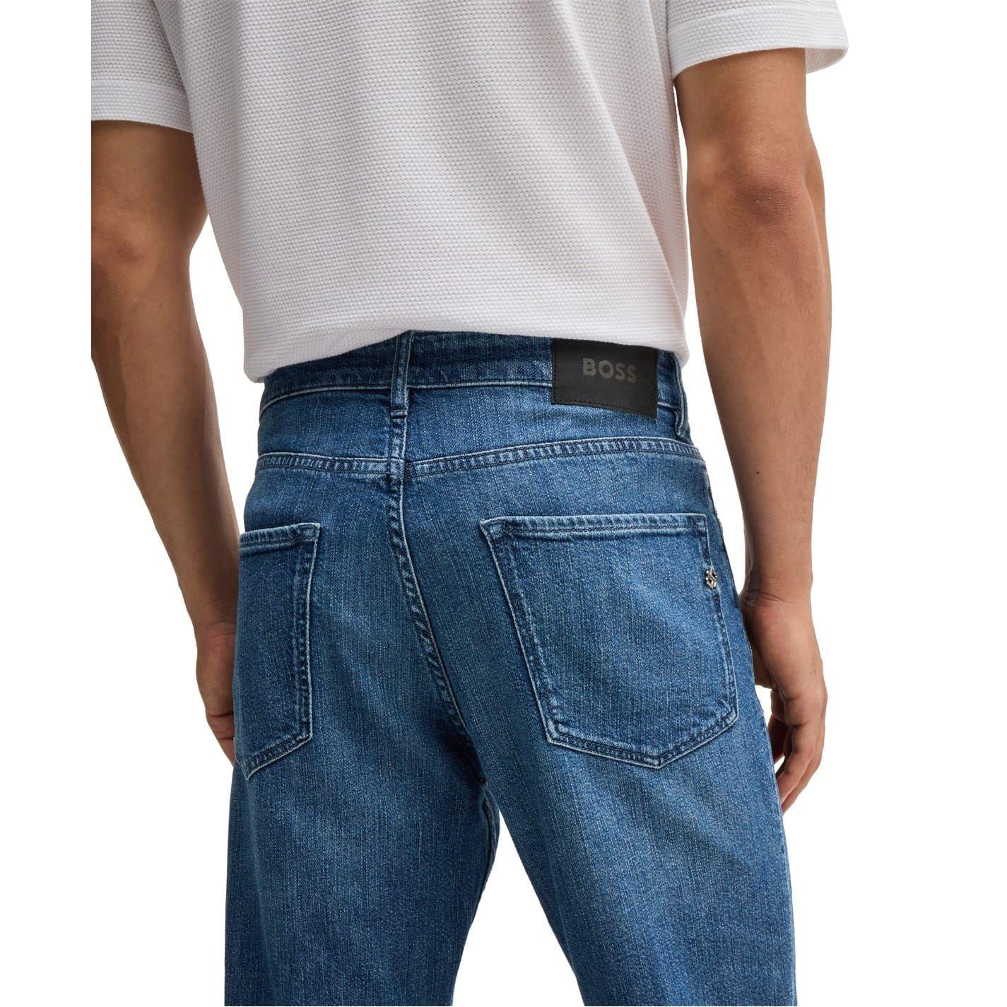 Turquoise - Side - Boss Mens Denim Plain Mid Rise Jeans