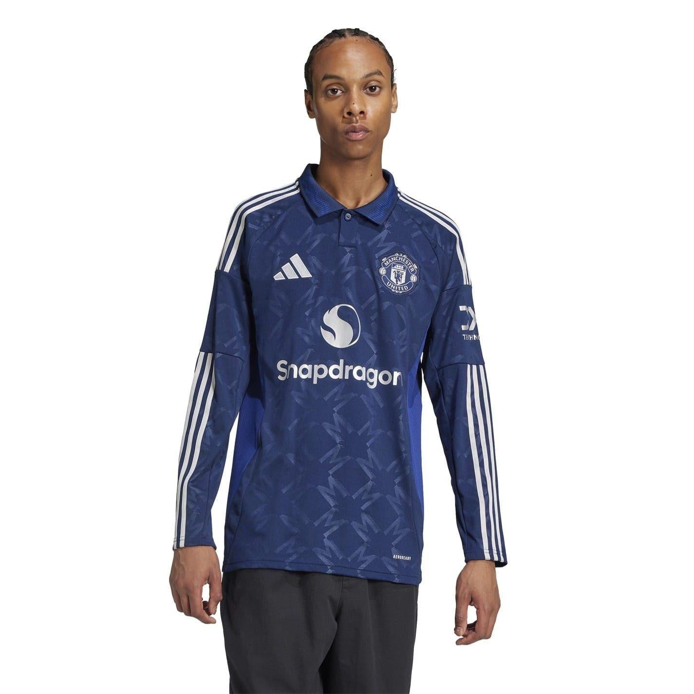 Blue - Side - Adidas Mens 24-25 Manchester United FC Long-Sleeved Away Shirt