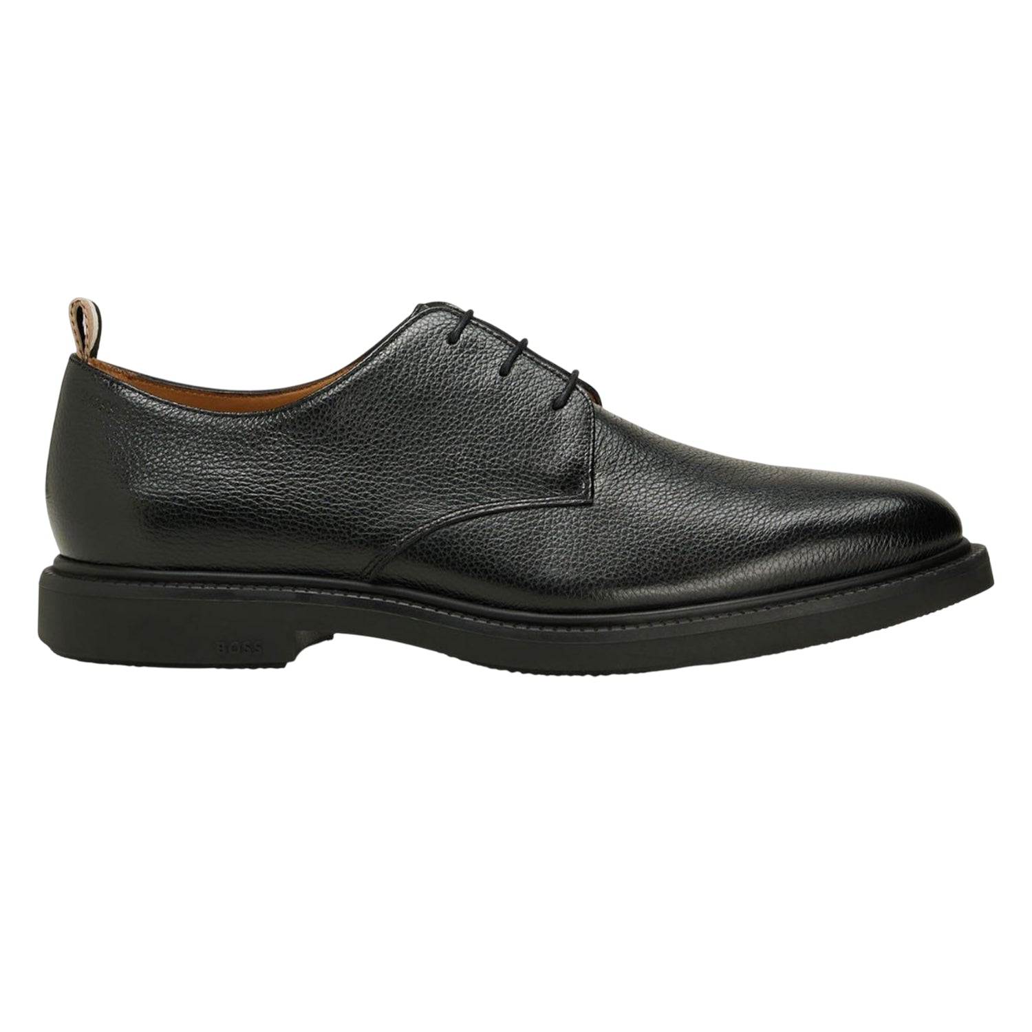 Black - Side - Boss Mens Larry Leather Derby Shoes