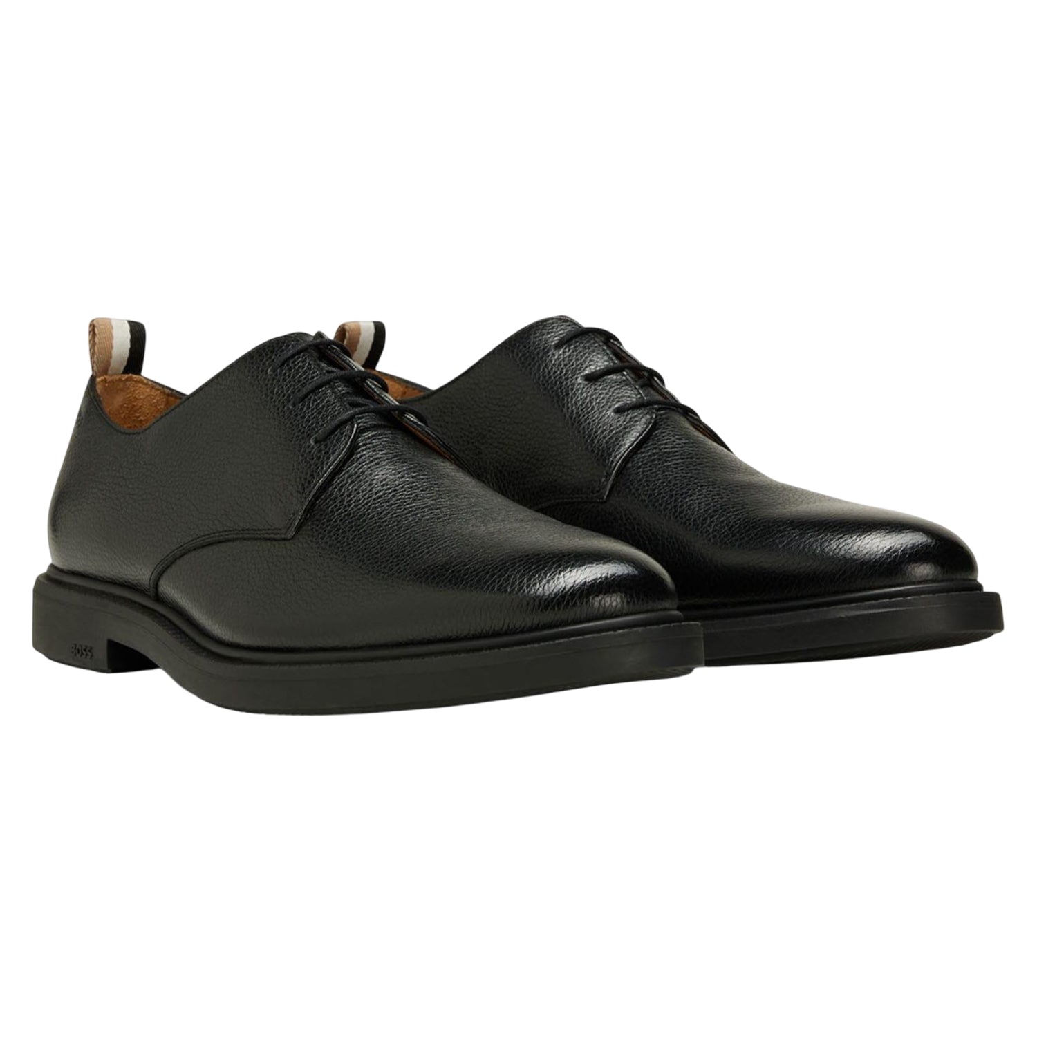 Black - Front - Boss Mens Larry Leather Derby Shoes