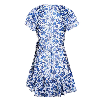 Blue - Back - Ted Baker Womens-Ladies Floral Birds Woven V Neck Wrap Dress