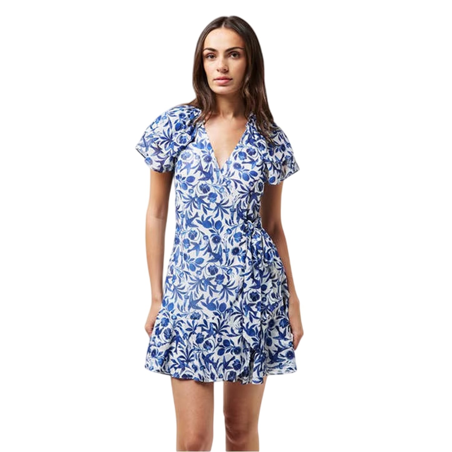 Blue - Side - Ted Baker Womens-Ladies Floral Birds Woven V Neck Wrap Dress