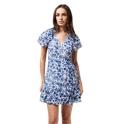 Blue - Side - Ted Baker Womens-Ladies Floral Birds Woven V Neck Wrap Dress