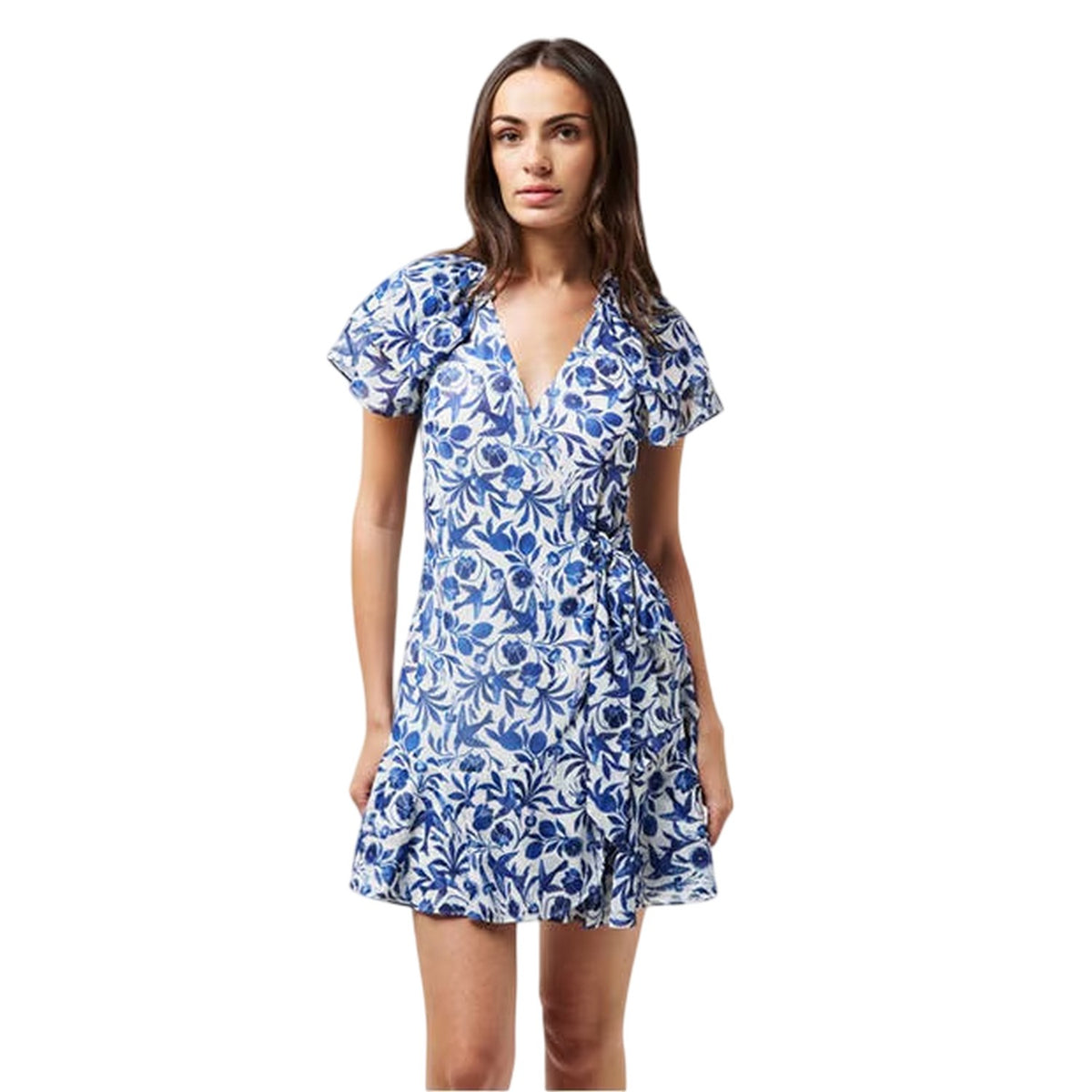 Blue - Side - Ted Baker Womens-Ladies Floral Birds Woven V Neck Wrap Dress