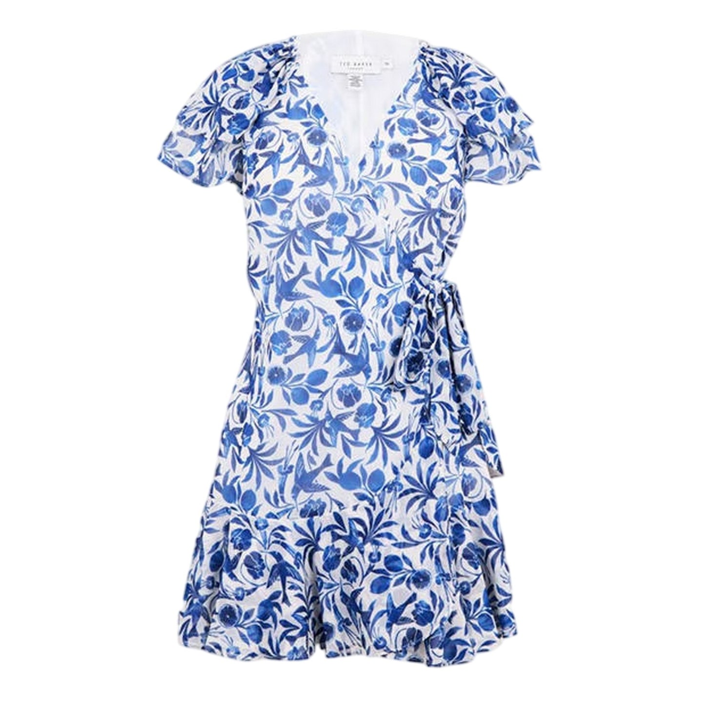 Blue - Front - Ted Baker Womens-Ladies Floral Birds Woven V Neck Wrap Dress