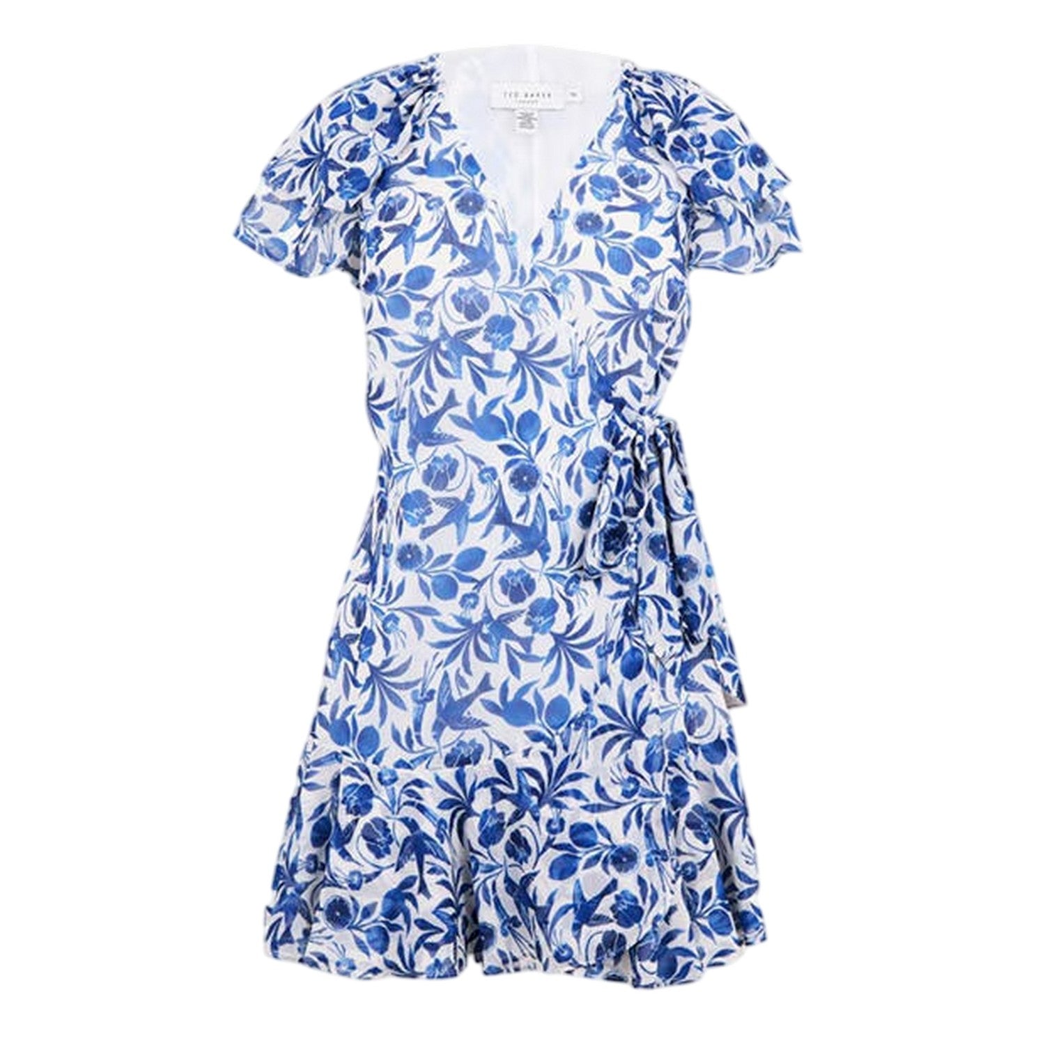 Blue - Front - Ted Baker Womens-Ladies Floral Birds Woven V Neck Wrap Dress