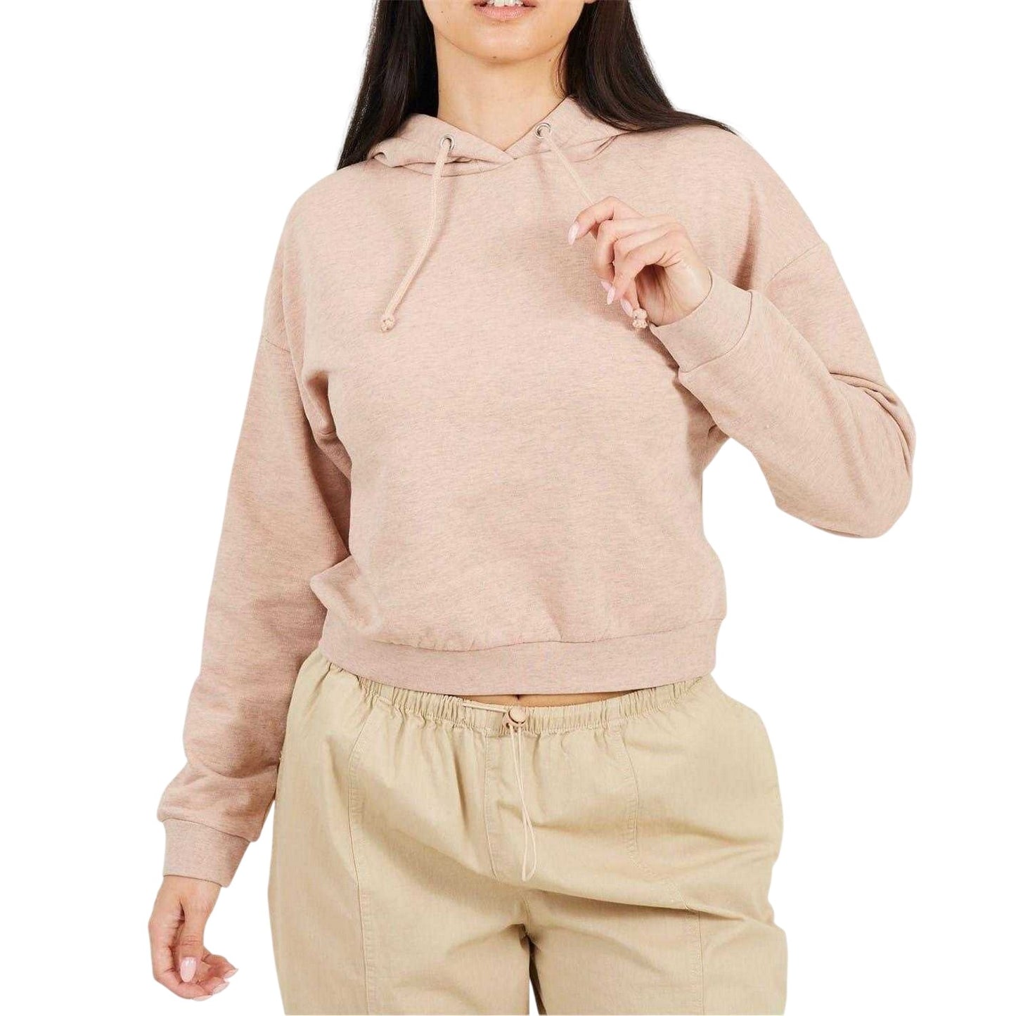 Taupe - Front - Brave Soul Womens-Ladies Crop Hoodie
