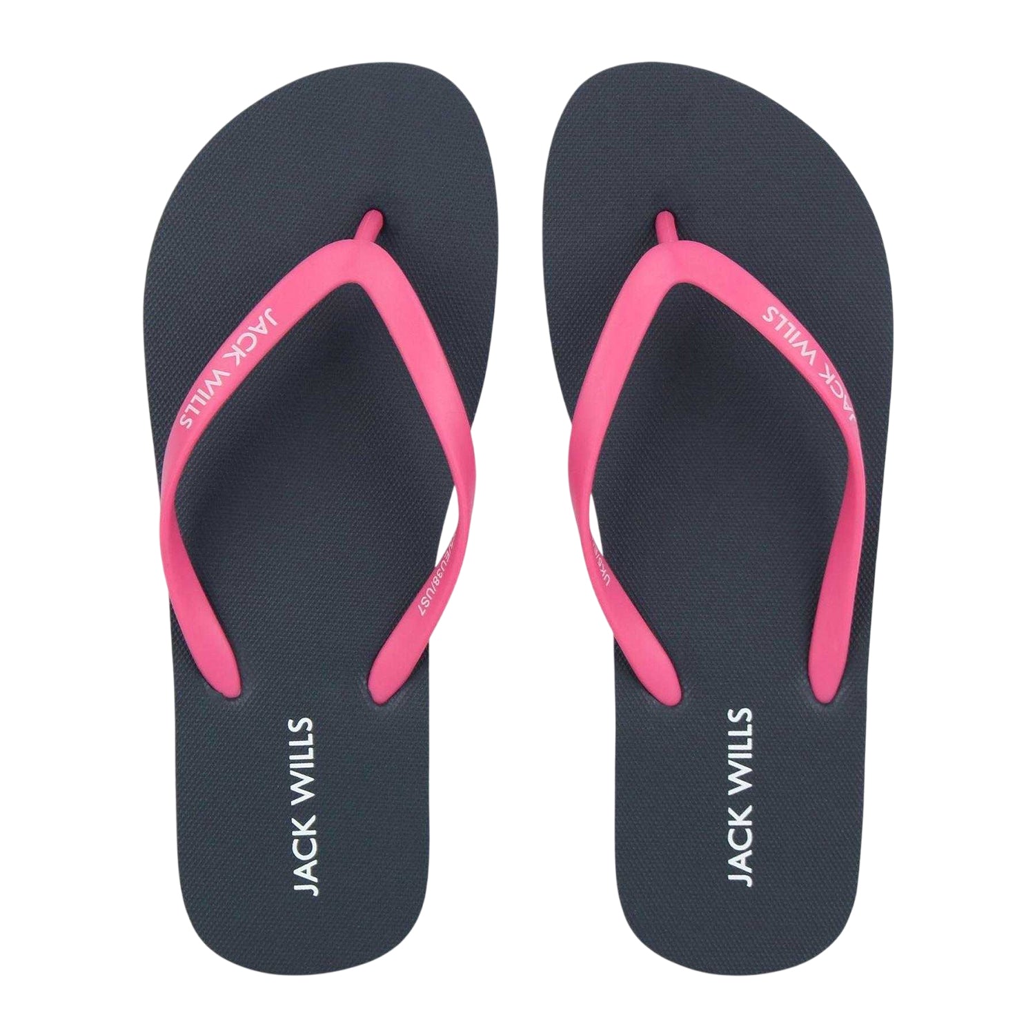 Navy-Pink - Side - Jack Wills Womens-Ladies Rubber Flat Flip Flops