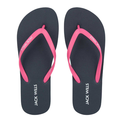 Navy-Pink - Side - Jack Wills Womens-Ladies Rubber Flat Flip Flops