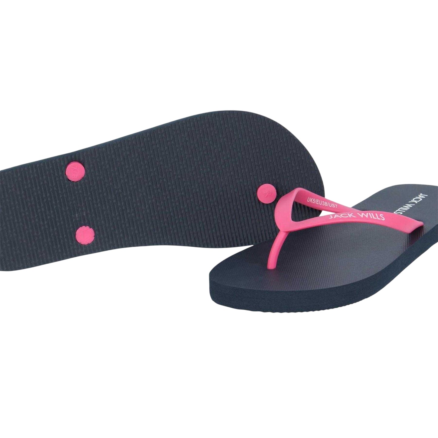 Navy-Pink - Lifestyle - Jack Wills Womens-Ladies Rubber Flat Flip Flops
