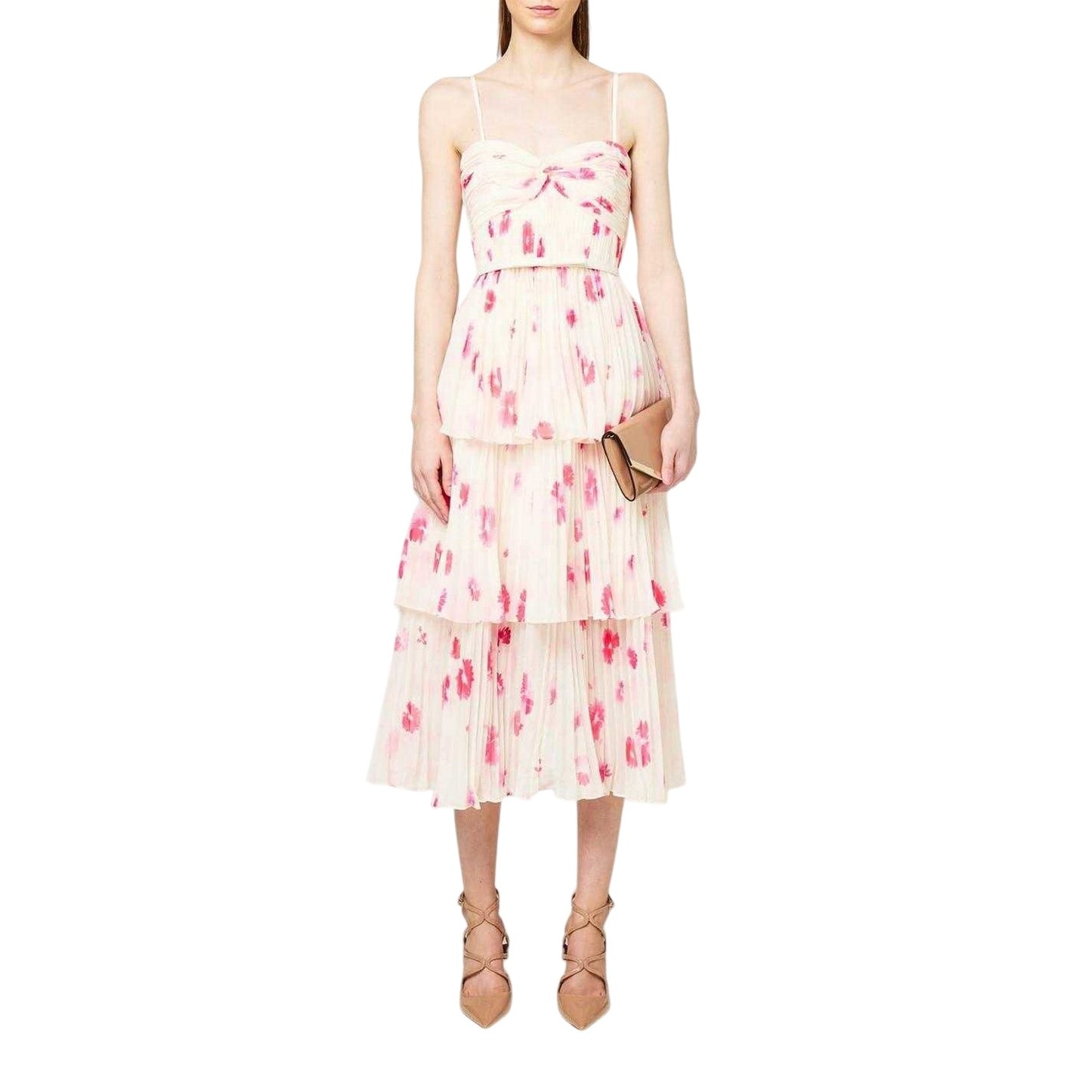 Cream - Front - Self-Portrait Womens-Ladies Tiered Midi Dress