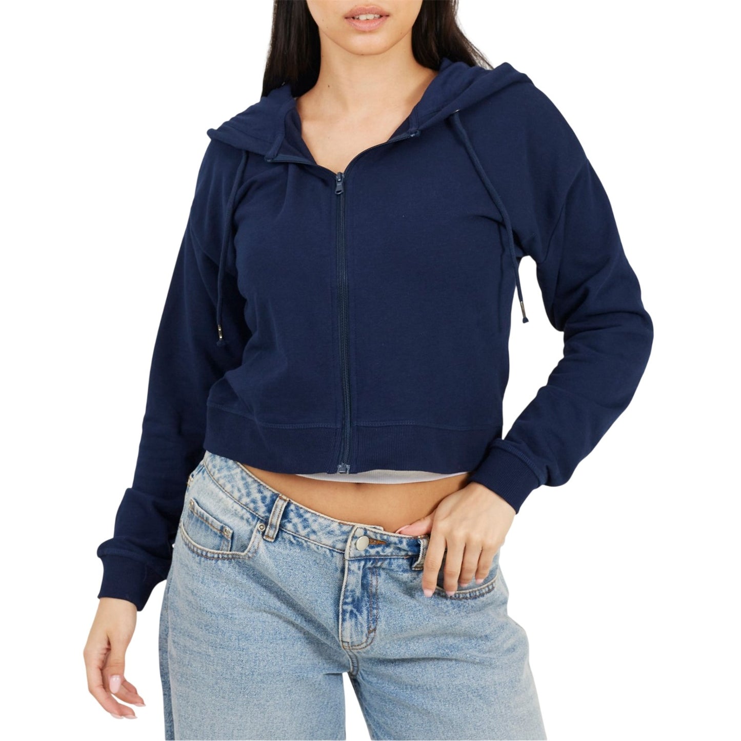 Navy - Front - Brave Soul Womens-Ladies Full Zip Hoodie