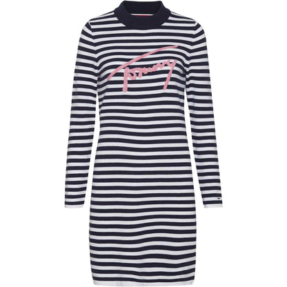 Navy - Front - Tommy Hilfiger Womens-Ladies Stripe Fitted Mini Dress