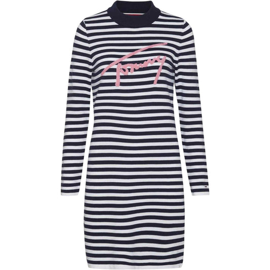 Navy - Front - Tommy Hilfiger Womens-Ladies Stripe Fitted Mini Dress