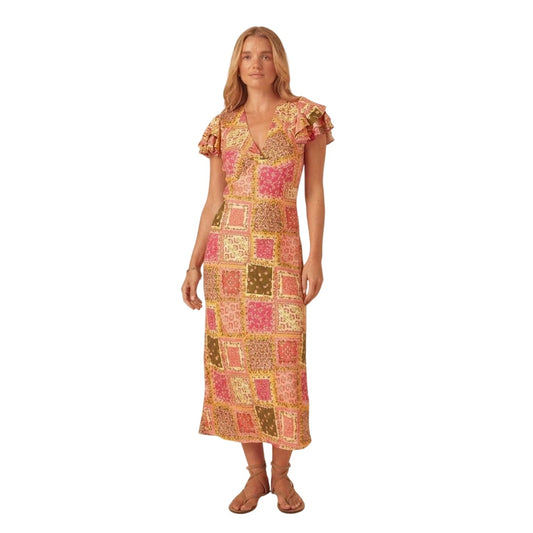 Multicoloured - Front - Nobody´s Child Womens-Ladies Layla Floral Patchwork V Neck Midi Dress