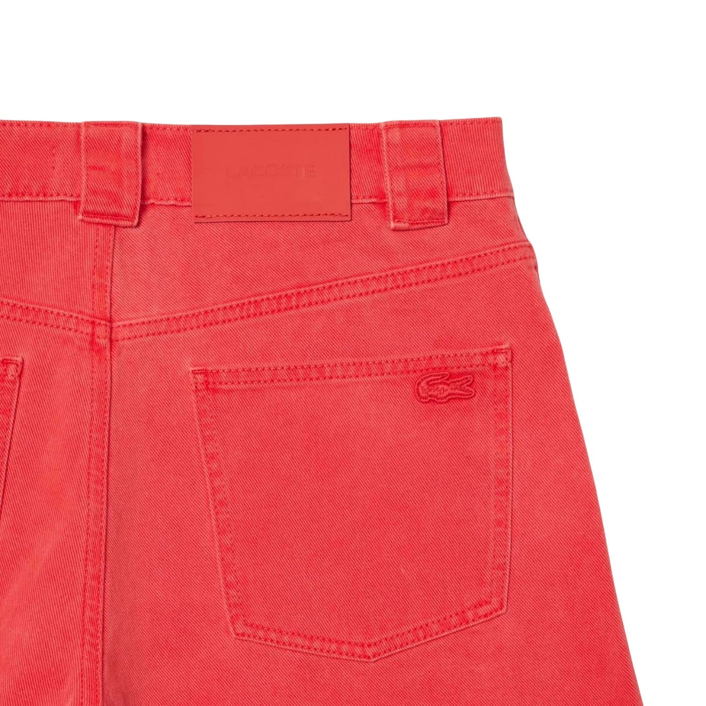 Red - Back - Lacoste Womens-Ladies Bermuda Natural Dyed Long Shorts