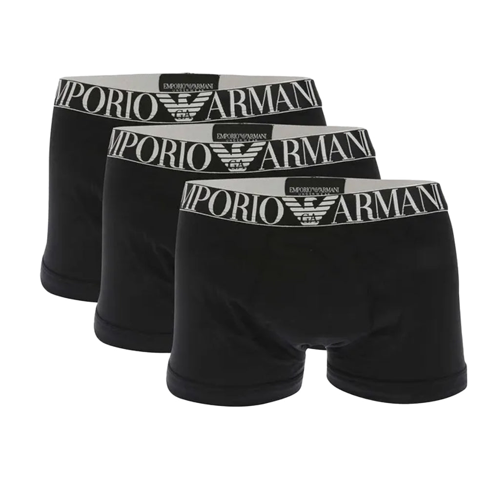 Black - Front - Emporio Armani Mens Eagle Logo Boxer Shorts (Pack of 3)