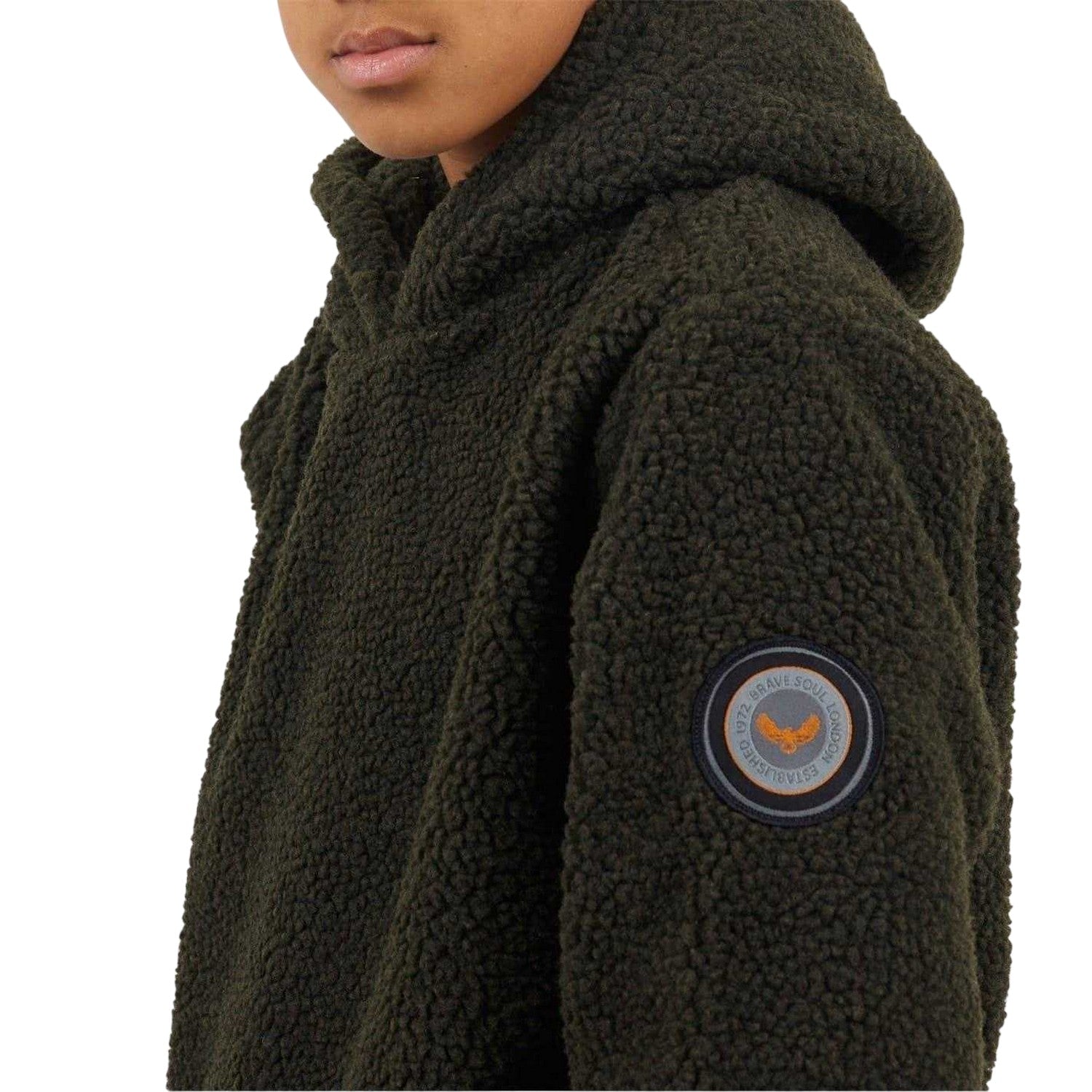 Dark Khaki - Side - Brave Soul Childrens-Kids Regular Long-Sleeved Hoodie