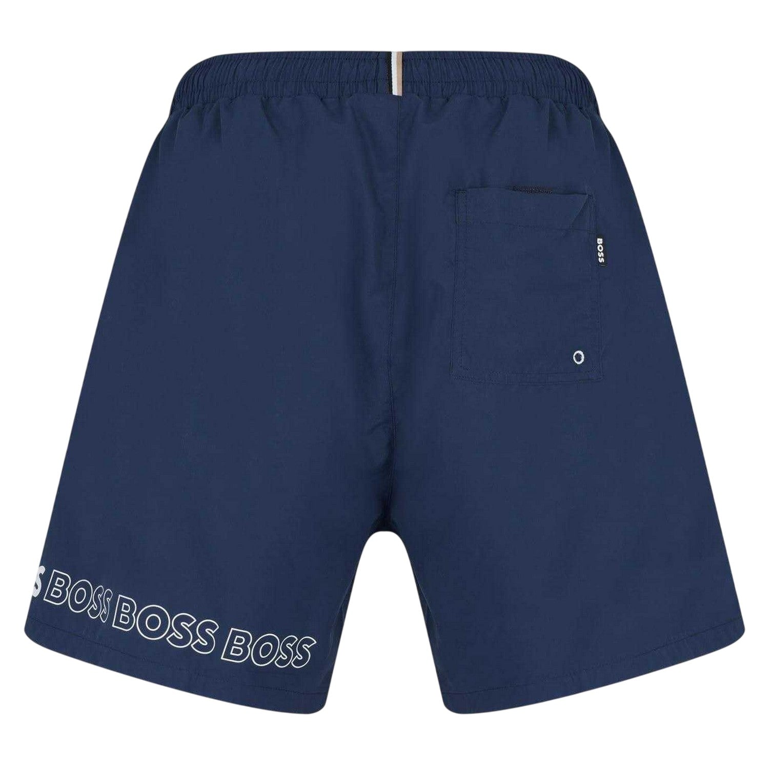 Blue Navy - Back - Boss Mens Logo Polyester Swim Shorts