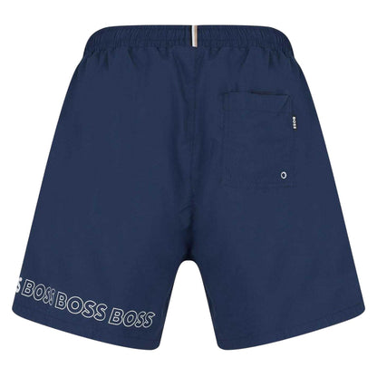 Blue Navy - Back - Boss Mens Logo Polyester Swim Shorts