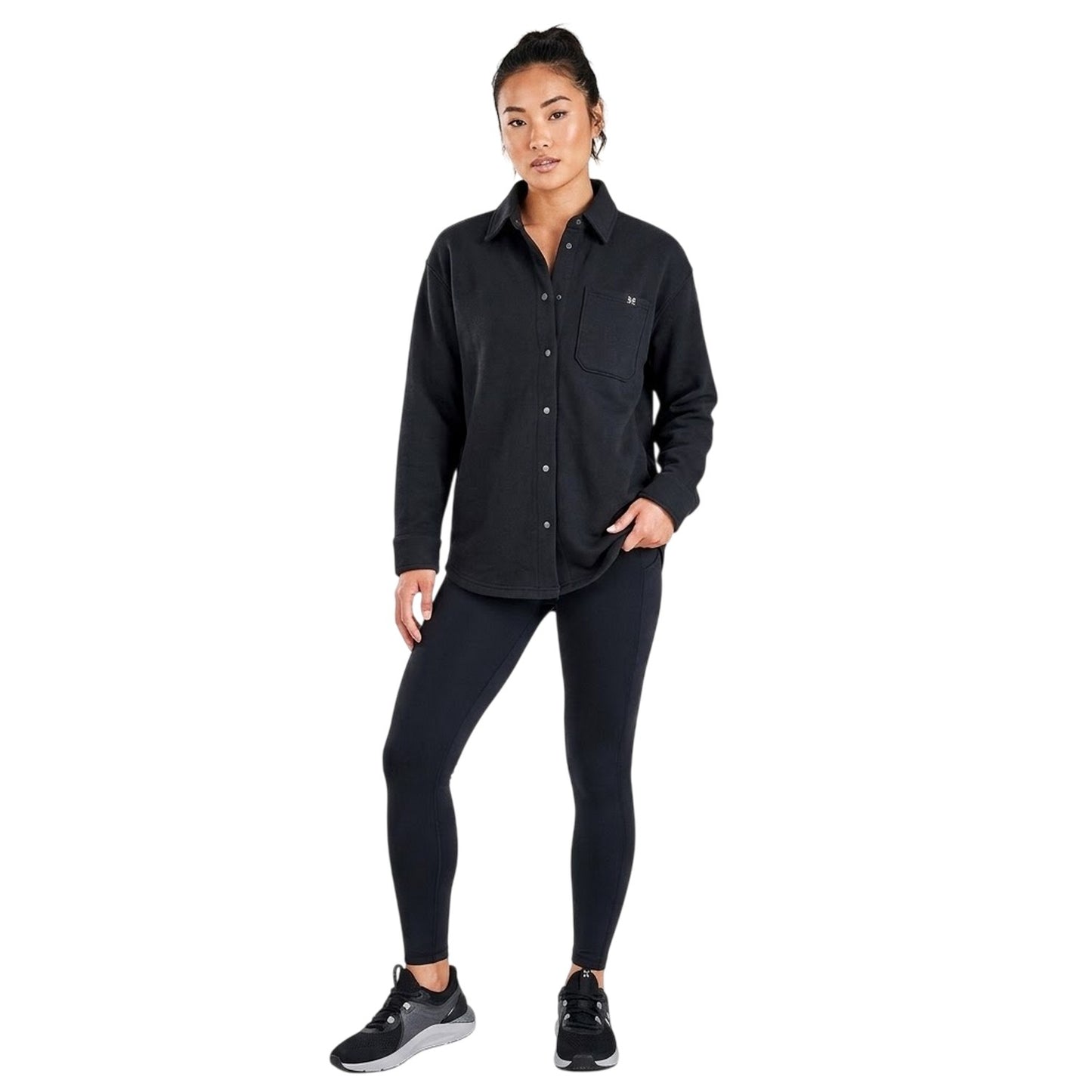 Black - Side - Under Armour Womens-Ladies Terry Heavyweight Collared Shirt