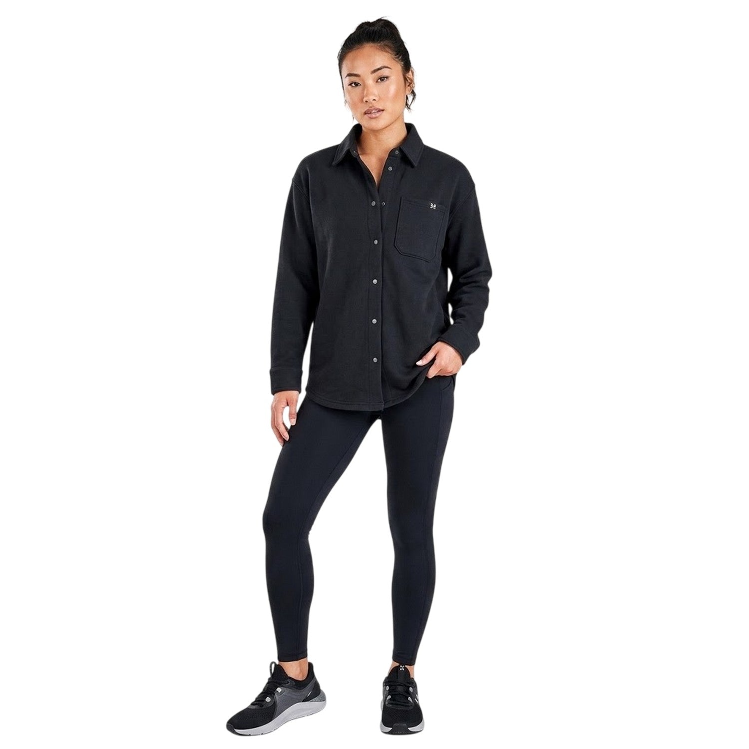 Black - Side - Under Armour Womens-Ladies Terry Heavyweight Collared Shirt