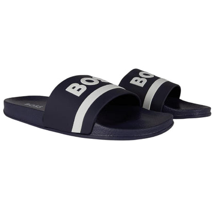 Navy - Front - Boss Womens-Ladies Lettering Slides