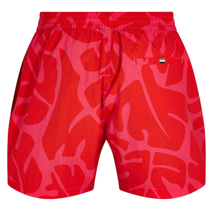 Dark Pink - Back - Boss Mens Bari Abstract Swim Shorts