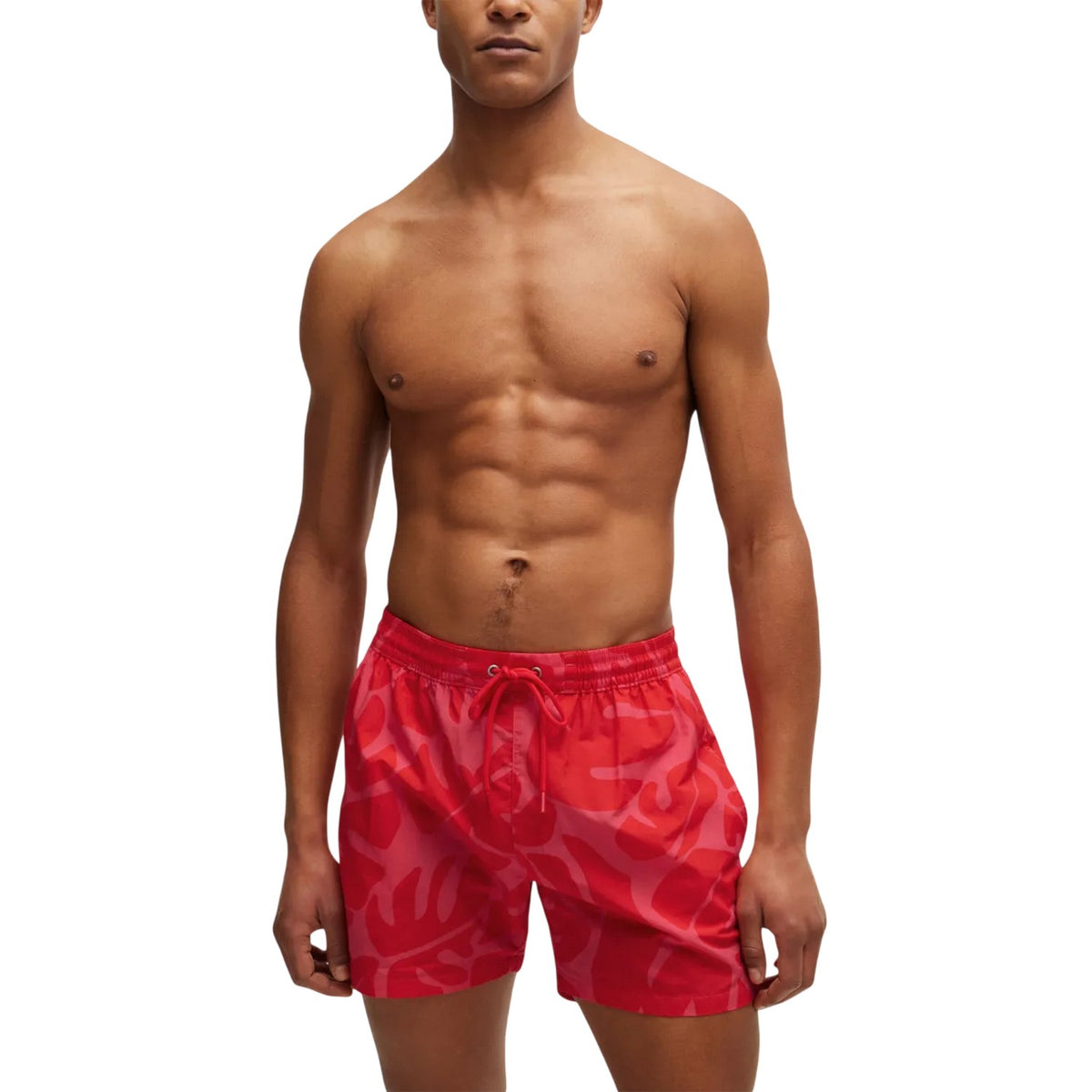 Dark Pink - Side - Boss Mens Bari Abstract Swim Shorts