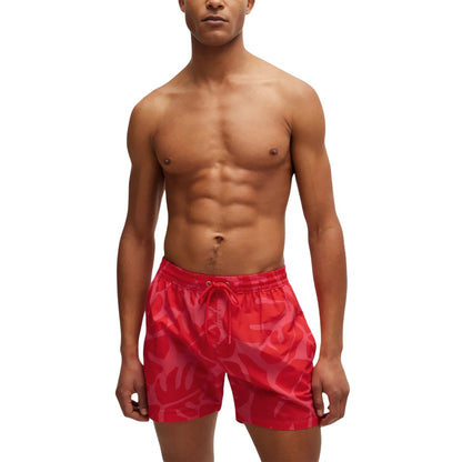 Dark Pink - Side - Boss Mens Bari Abstract Swim Shorts