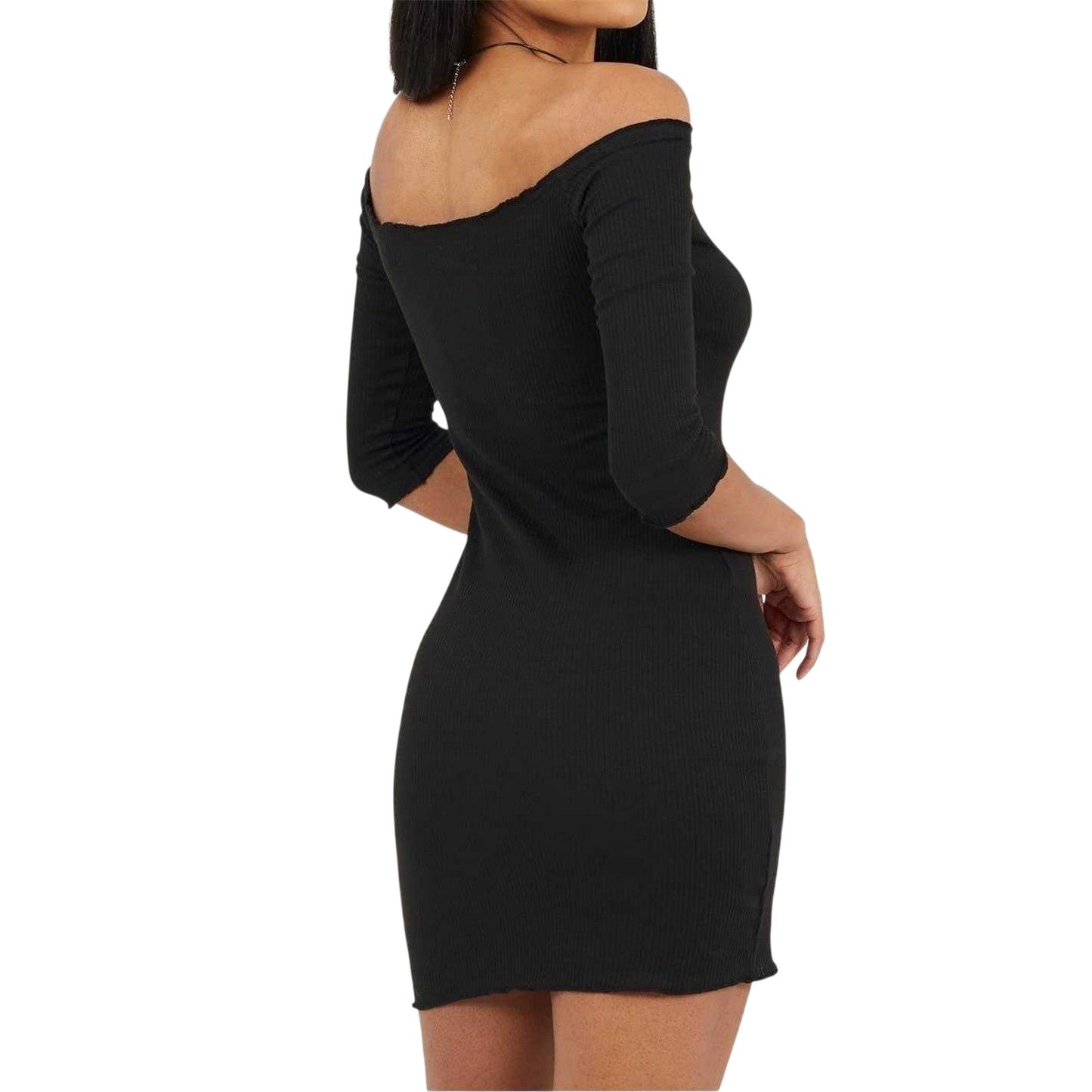 Black - Back - Brave Soul Womens-Ladies Ribbed Lettuce Hem Mini Dress