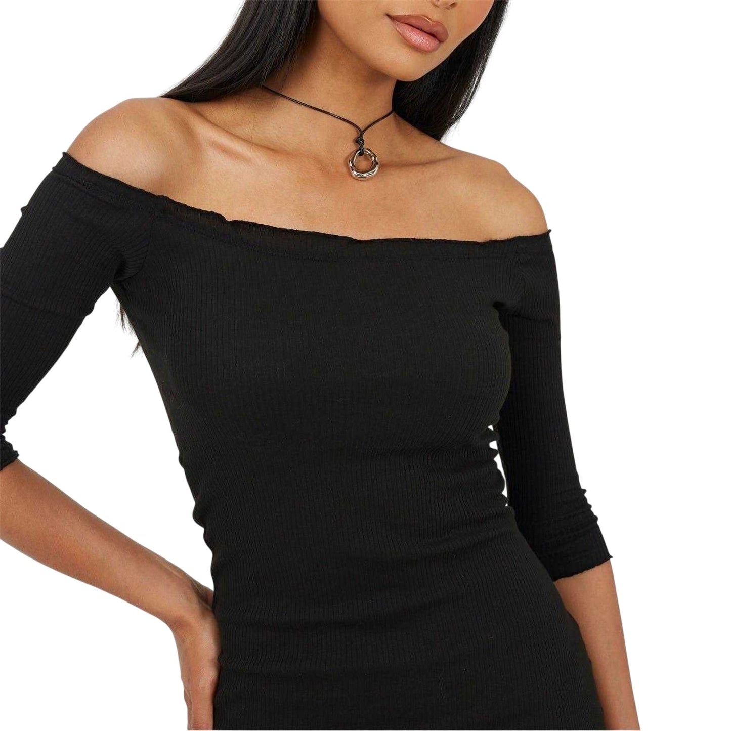 Black - Side - Brave Soul Womens-Ladies Ribbed Lettuce Hem Mini Dress