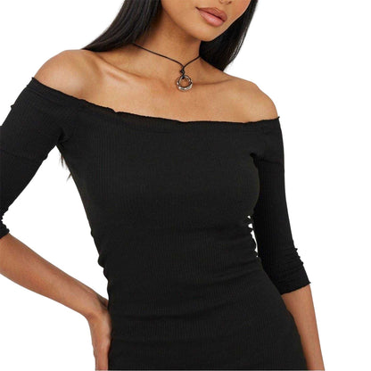 Black - Side - Brave Soul Womens-Ladies Ribbed Lettuce Hem Mini Dress