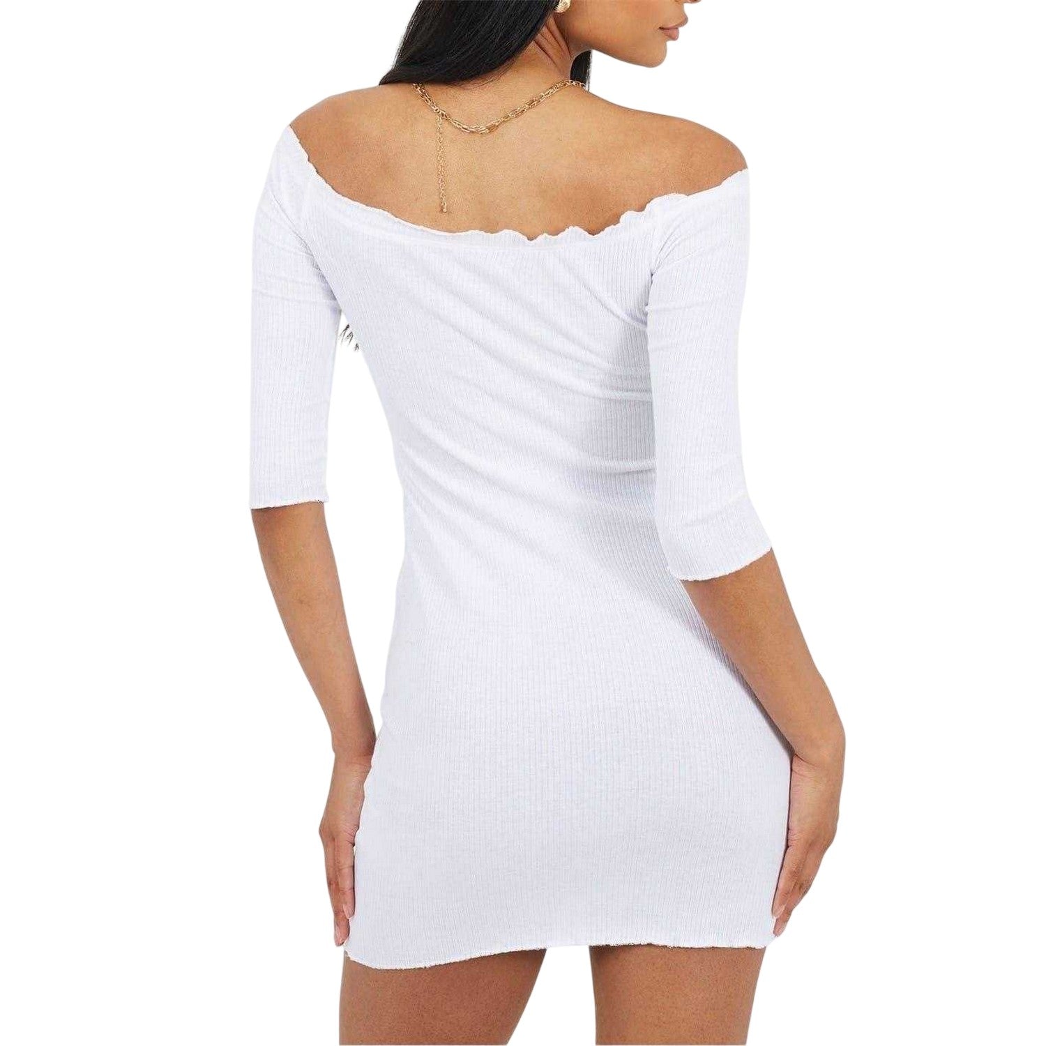 White - Back - Brave Soul Womens-Ladies Ribbed Lettuce Hem Mini Dress