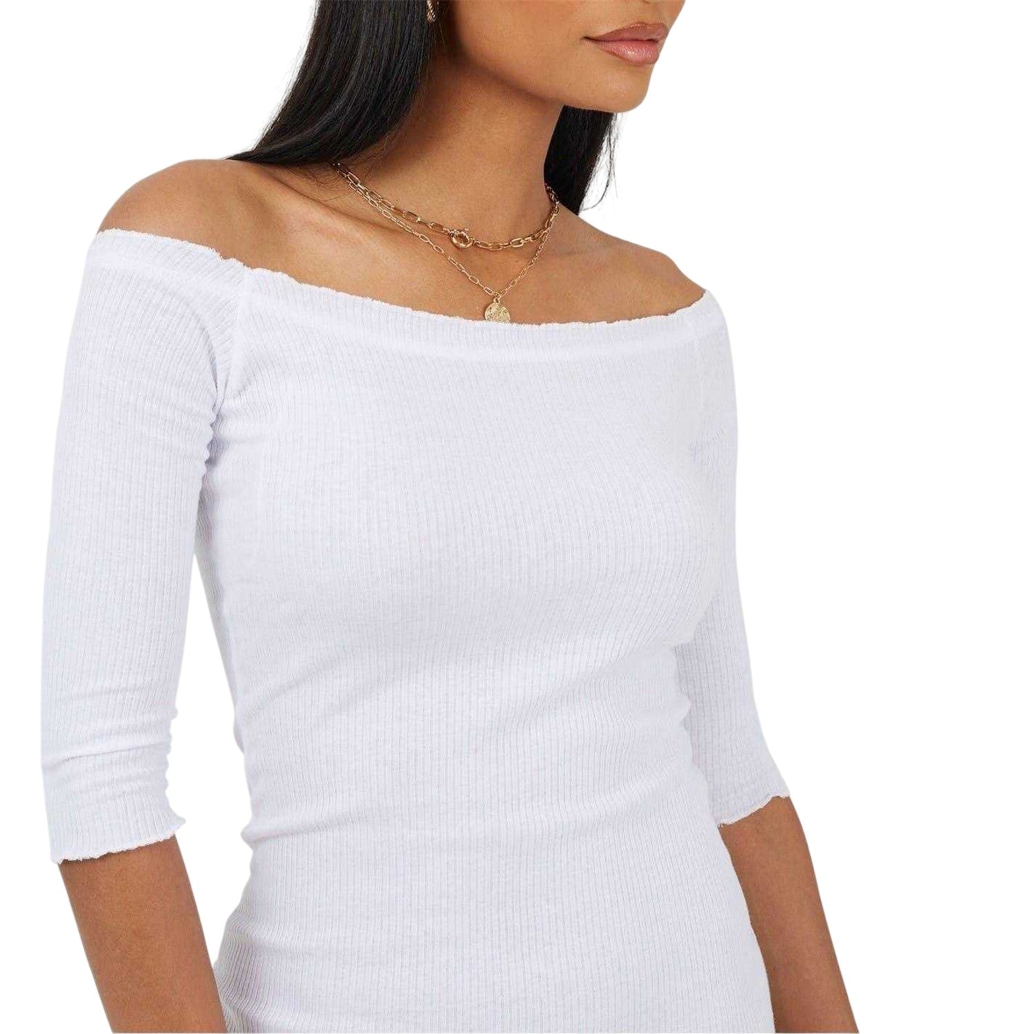 White - Side - Brave Soul Womens-Ladies Ribbed Lettuce Hem Mini Dress