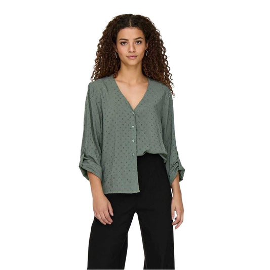 Grey - Front - Only Womens-Ladies Polka Dot V Neck Long-Sleeved Shirt