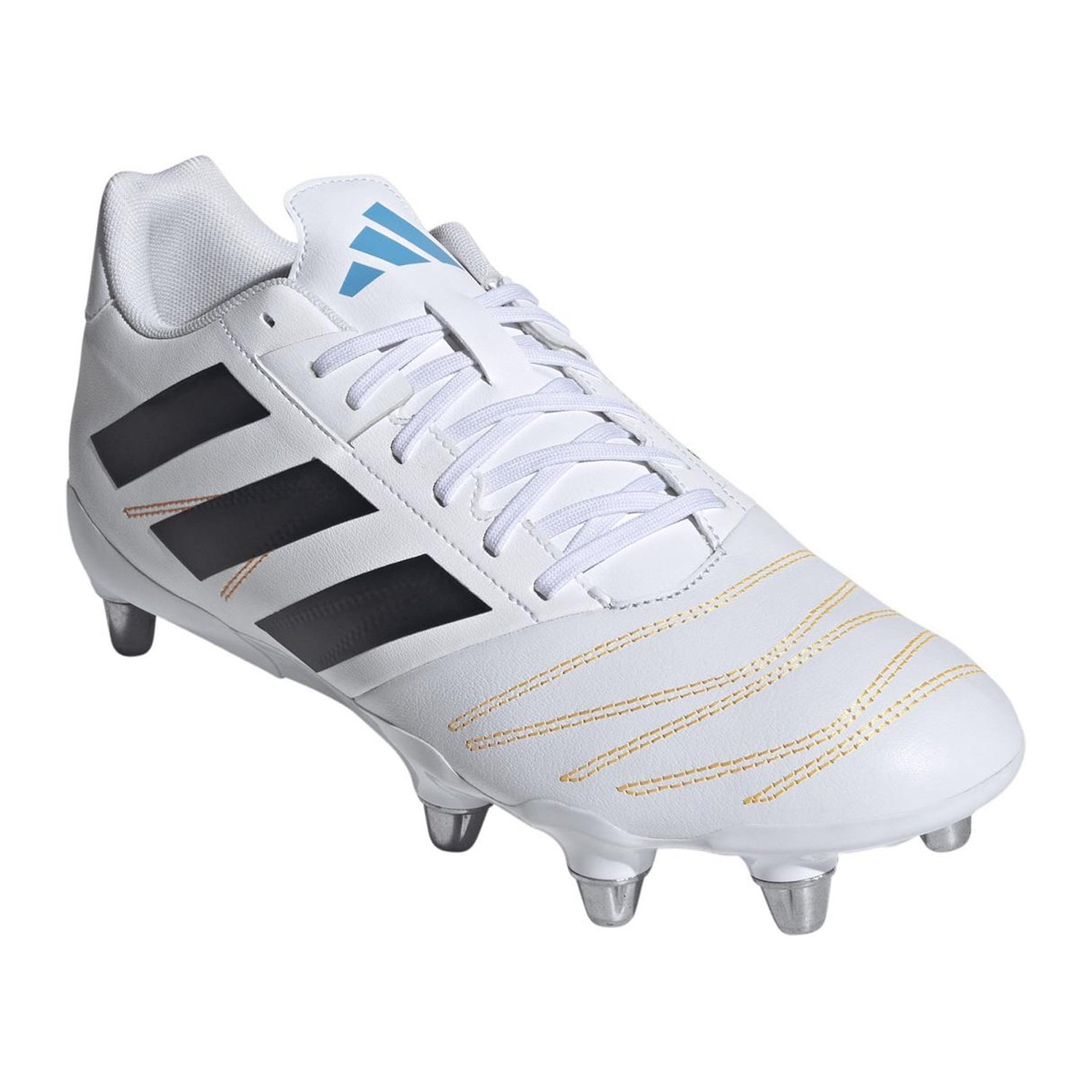 White-Black - Close up - Adidas Mens Kakari Elite Soft Ground Rugby Boots