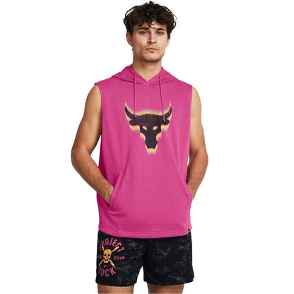 Pink - Side - Under Armour Mens Bulls Head Sleeveless Hoodie