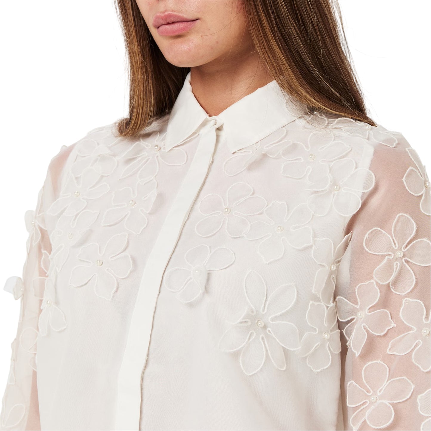 White - Side - French Connection Womens-Ladies Floral 3D Long-Sleeved Shirt