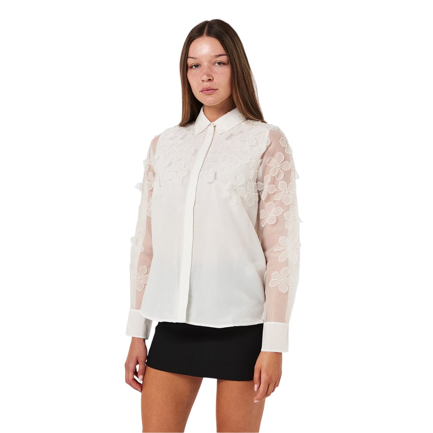 White - Lifestyle - French Connection Womens-Ladies Floral 3D Long-Sleeved Shirt