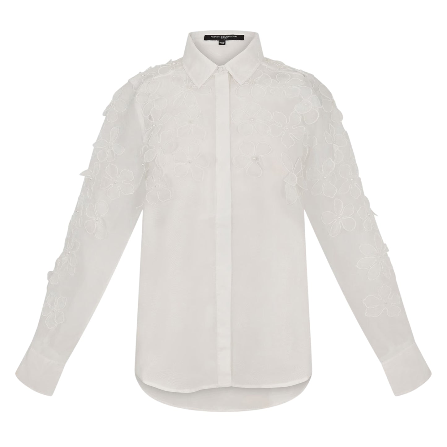 White - Front - French Connection Womens-Ladies Floral 3D Long-Sleeved Shirt