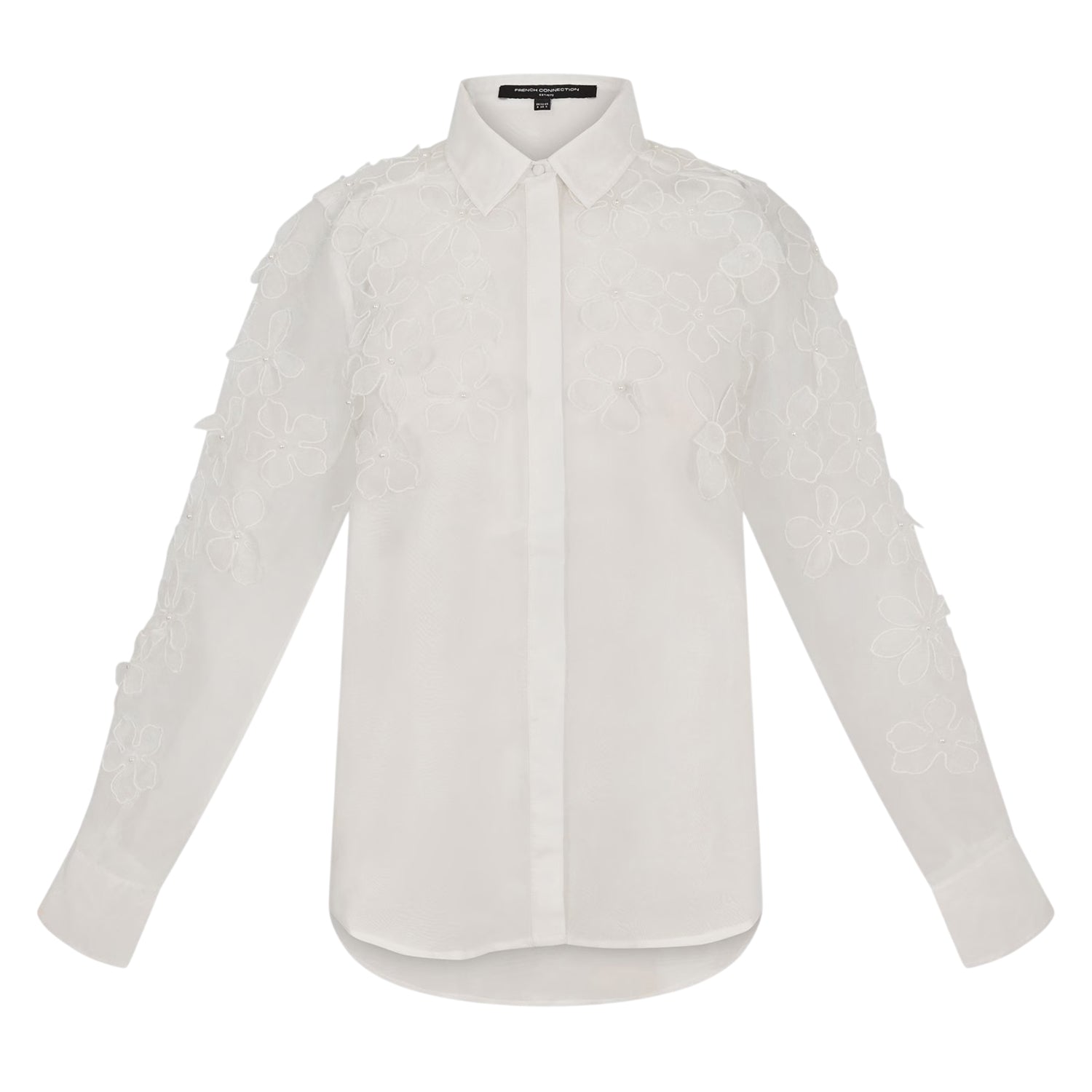White - Front - French Connection Womens-Ladies Floral 3D Long-Sleeved Shirt