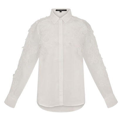 White - Front - French Connection Womens-Ladies Floral 3D Long-Sleeved Shirt