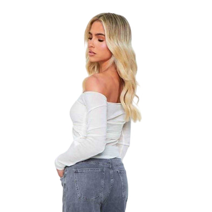 Cream - Back - Missy Empire Womens-Ladies Overlay Sheer Knit Bralette Top