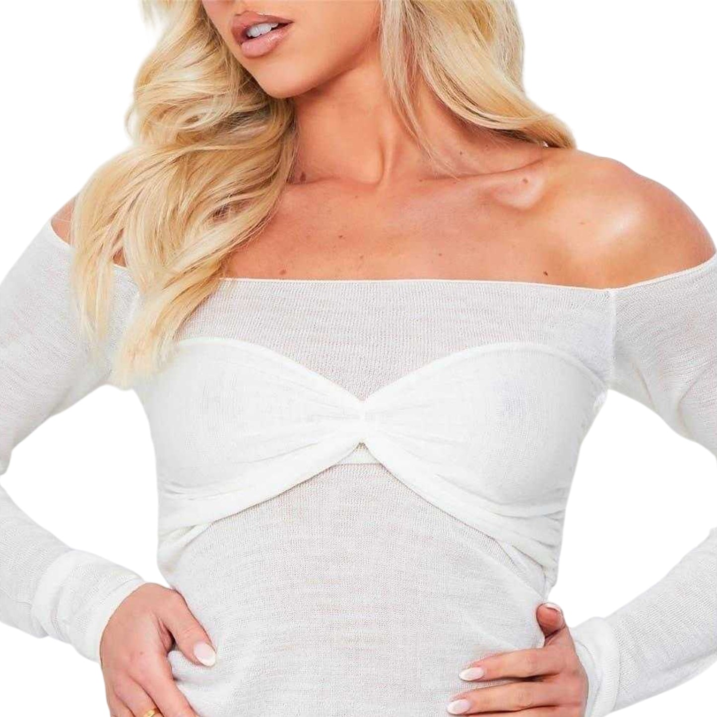 Cream - Side - Missy Empire Womens-Ladies Overlay Sheer Knit Bralette Top