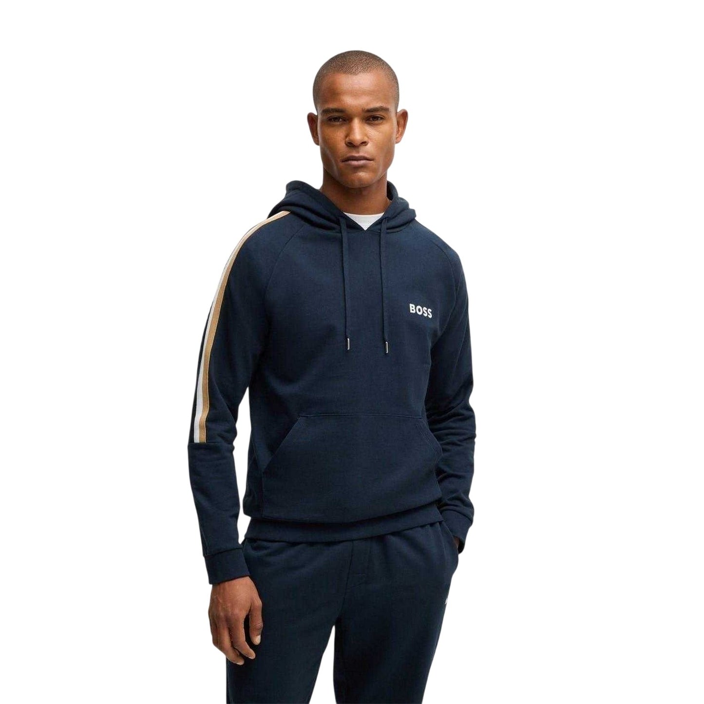 Navy - Front - Boss Mens Hooded Raglan Drawstring Hoodie