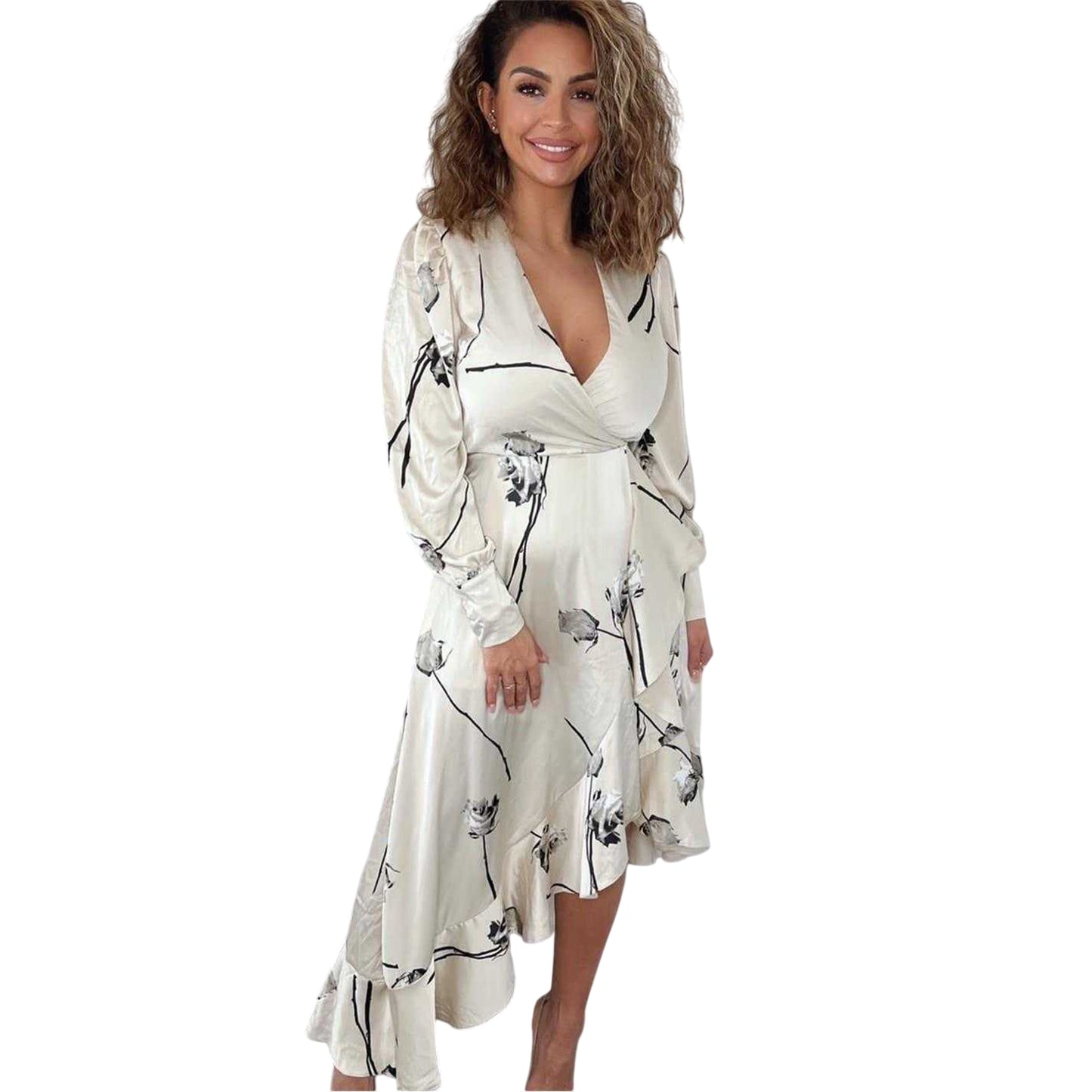 Stone - Lifestyle - AX Paris Womens-Ladies Floral Polyester Wrap Wrap Dress