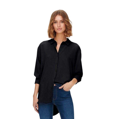 Black - Side - Only Womens-Ladies Collared 3-4 Sleeve Shirt