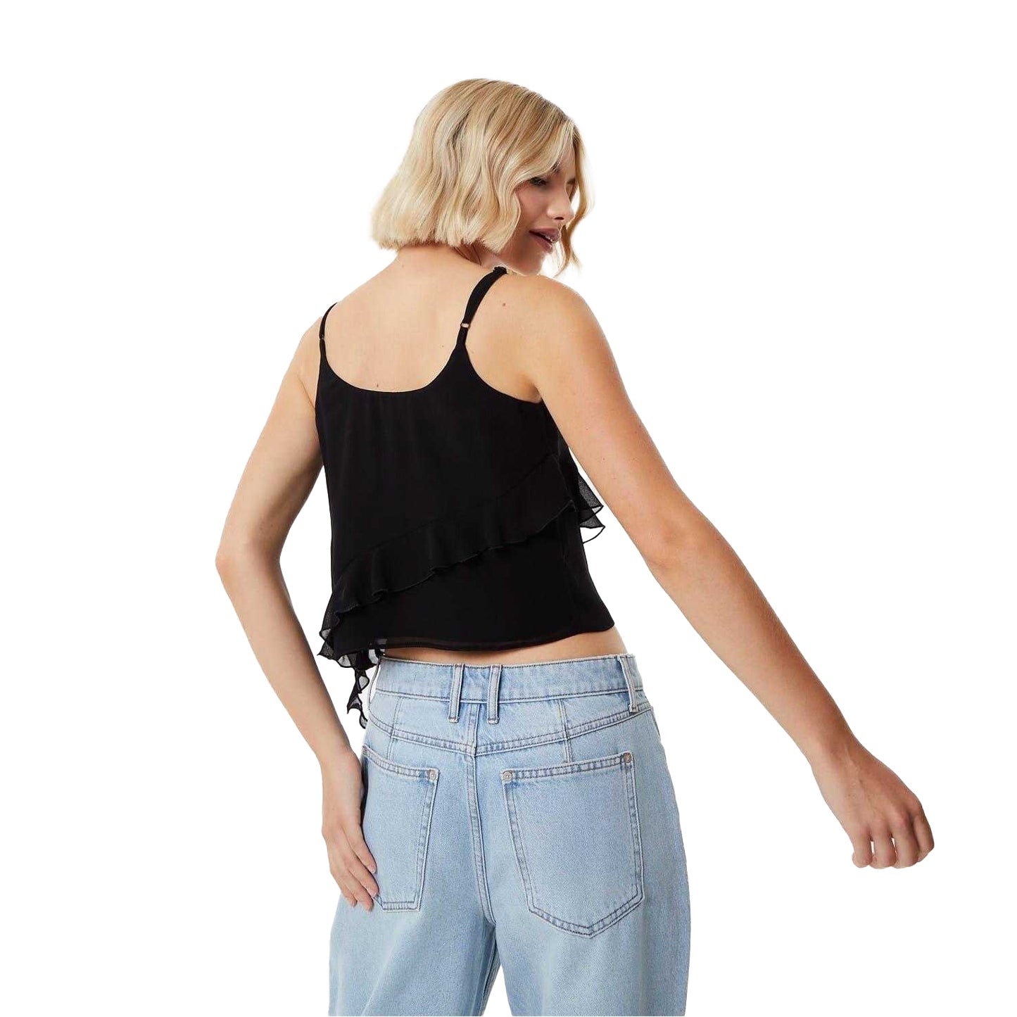Black - Back - Jack Wills Womens-Ladies Frill Cropped Spaghetti Strap Camisole